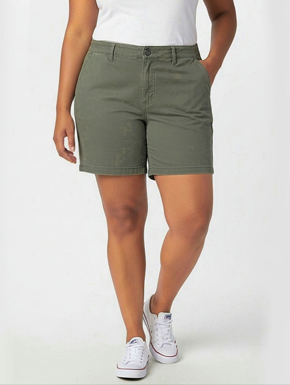 St Johns Bay Chino Shorts Womens Plus Size 22W Olive Green High Rise